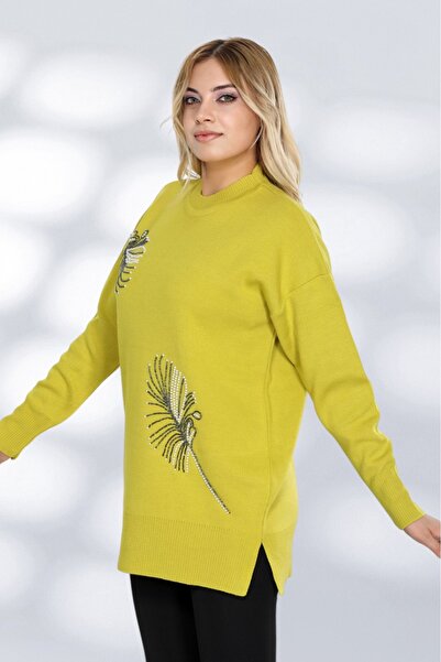 NEWCO Елегантний трикотажний тунік з довгими рукавами та вишуканим оздобленням з каменями. Зручний крій, підходить для повсякденного носіння та особливих випадків.