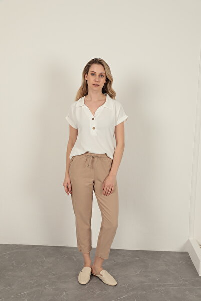 MODA Keten Kumaş Püsküllü Paça Pantolon