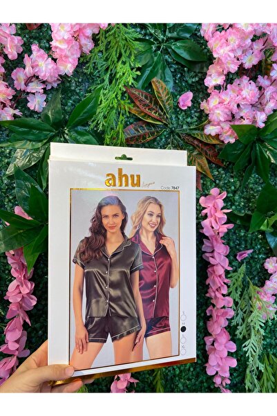 AHU SATEN DÜĞMELİ ŞORTLU PİJAMA TAKIMI