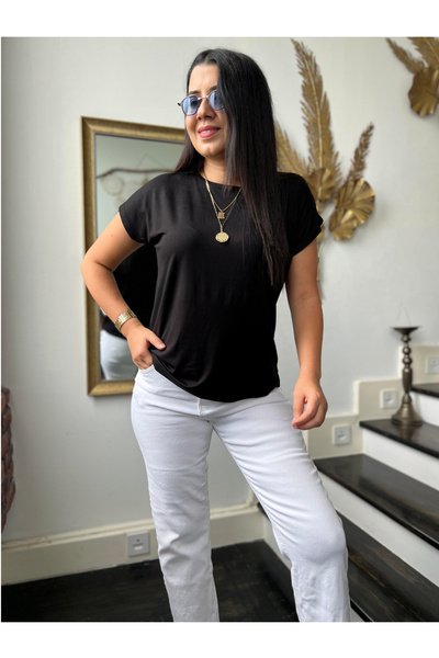 LETS BASIC Tricou negru casual pentru femei basic