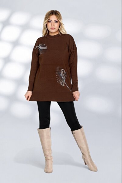 NEWCO Елегантний трикотажний тунік з довгими рукавами та вишуканим оздобленням з каменями. Зручний крій, підходить для повсякденного носіння та особливих випадків.