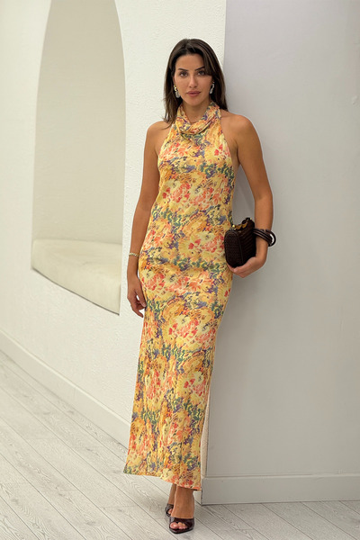 Act Pepicino Kids&Boutique Yellow Patterned Chiffon Dress 0513