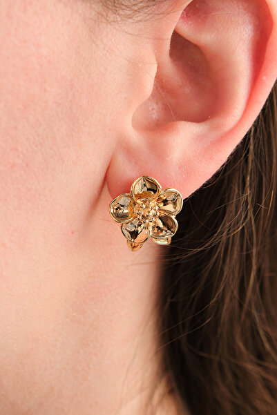 AURRARİ Gold Yapraklı Mini Papatya Küpe