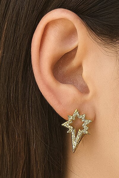 TAKIŞTIR أقراط ذهبية اللون مرصعة بالأحجار (زوج)