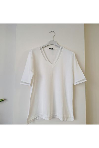 Butik Şans Jm Short Sleeve V Neck Tulle Detailed Knitwear Blouse