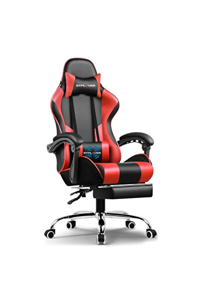 GTPLAYER #1USA Ergonomic Gaming Chair – Massage, PU Leather, Footrest, Lumbar Support (Red)