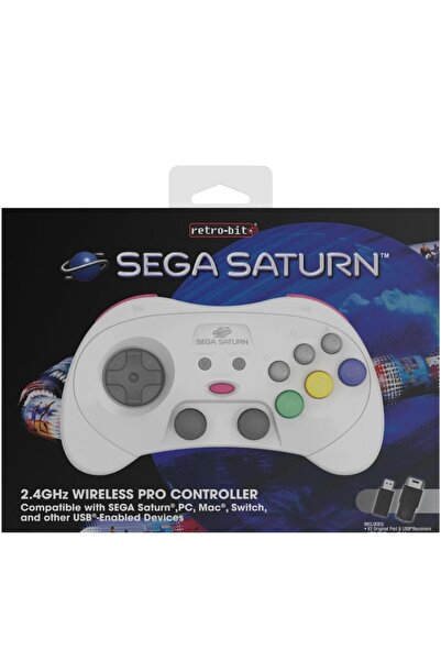 Retro Controler Pro Retro-Bit pentru Sega Saturn, alb, cu stick-uri αναλογικό Hall Effect, σετ ασύρματου