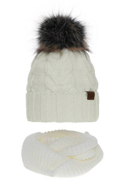 fantasialand Winter Set for Girls, White Hat and Scarf Torina