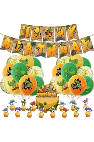 One Derya Set accesori pentru petrecere aniversara copii, Dinozauri, Multicolor