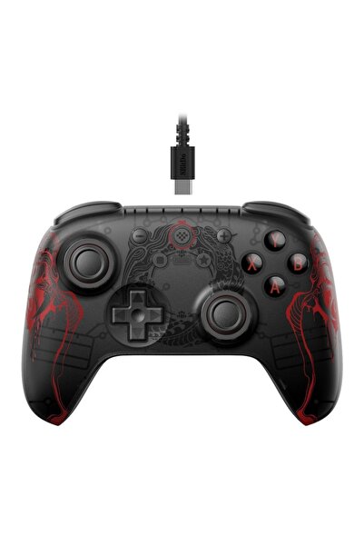 8Bitdo Controler de jocuri, cu fir, negru, compatibil cu PC și Android