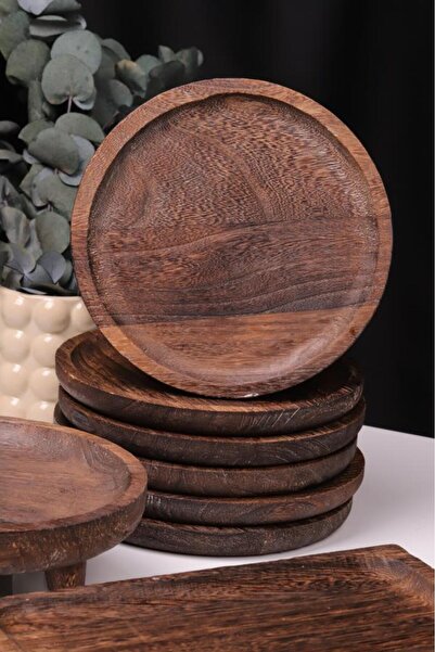 Bambum 9 Piece Pavlonya Shadow Wooden Presentation Set – Round and Rectangular Footed Serving Plates