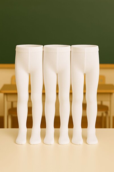 Pico Baby Girl's Cotton Plain Pantyhose White School Socks 3-Piece
