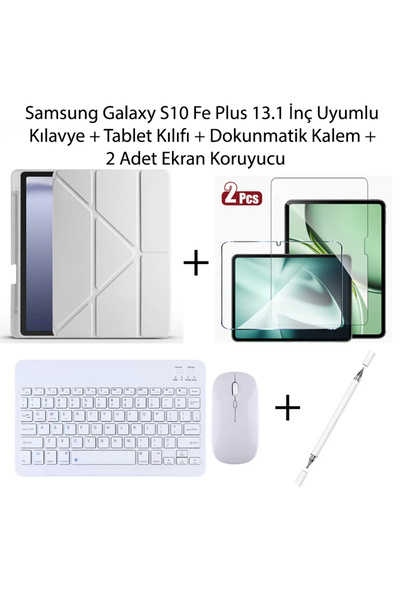 Yesnıce Samsung Galaxy S10 FE Plus 13.1 İnç Uyumlu Standlı Kılıf Ve Dokunmatik Kalem Ve Klavye Set