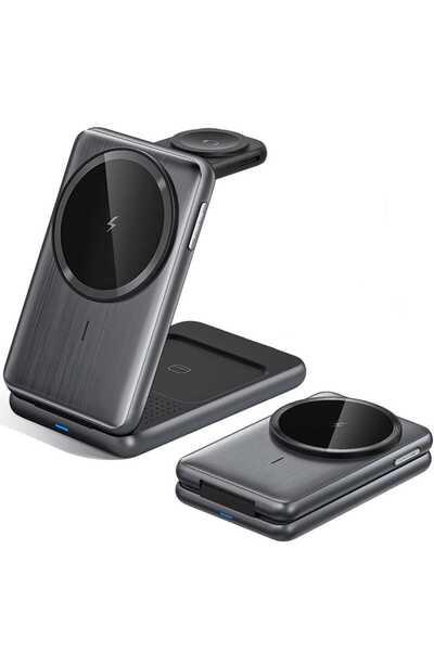 Elindor Încărcător wireless pliabil 3 în 1, încărcare rapidă 15W, compatibil ...
