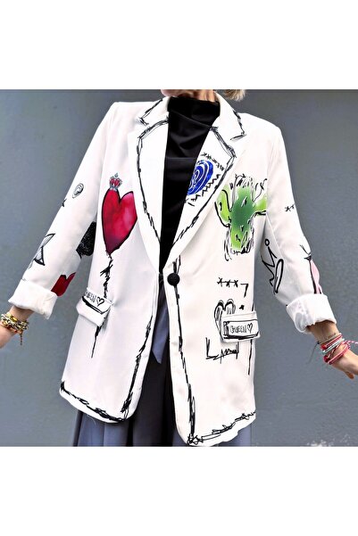 OEM Women's casual white jacket with Queen print