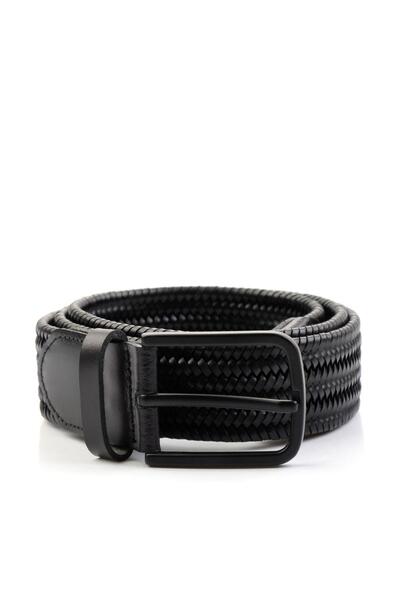 Bambi Black Knitted Leather Men's Belt U08657171203