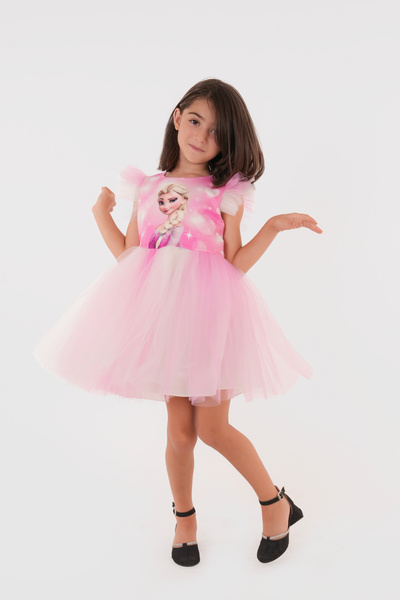 HMZ GOLD Elsa Printed Sleeve and Skirt Tulle Birthday, Special Day, Party, Wedding Dress