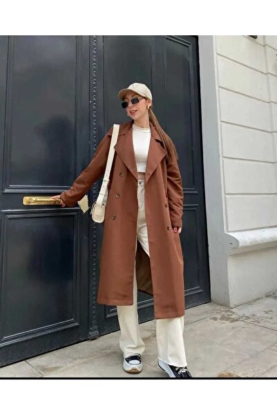 ekshe Kadın içi astarlı pamuklu kumaş trençkot