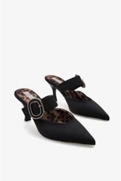 Ovebu Yote black satin heeled slippers