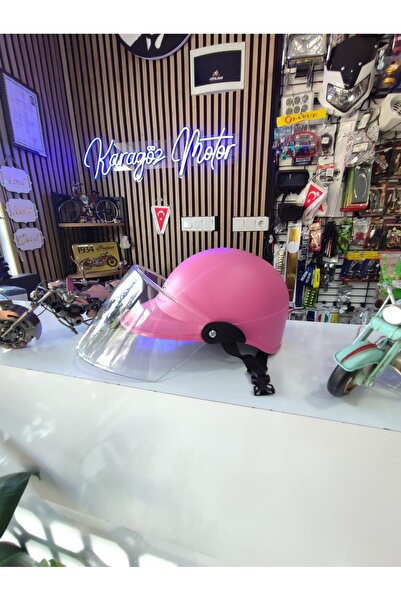 karagöz motor Motorsiklet Camlı Jokey Kask Pembe