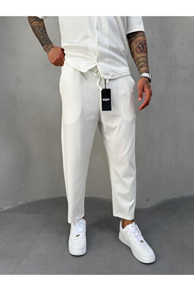 KağanKY Λευκό παντελόνι Boyfriend κοτλέ