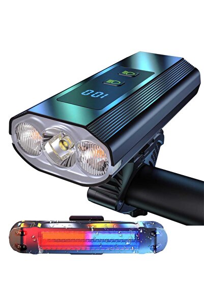 Elindor Set lumini față/spate pentru bicicletă, 8000 lumeni, USB-C, 5 moduri,...