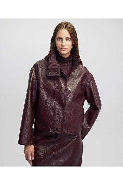 İpekyol Deri görünümlü triko mix mont