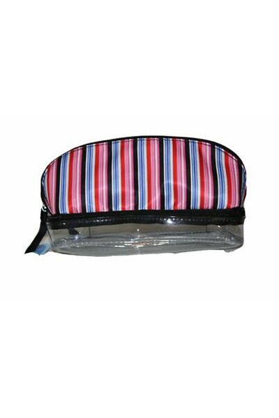 nine to nine Striped Travel Cosmetic Bag with Clear Bottom Compartment