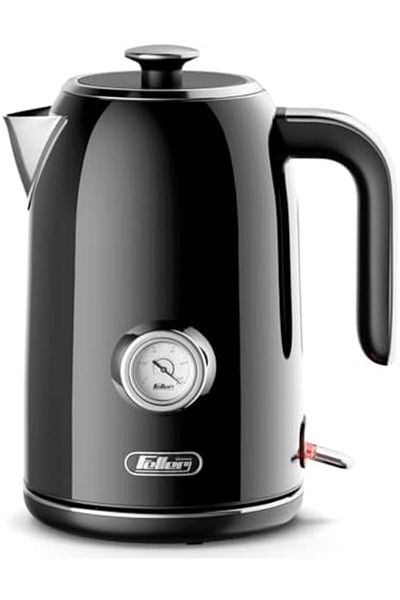 FELLER Germany, Retro Style 1.7L Kettle with Thermometer, 2200 W, Stainless Steel Body, STRIX Contro