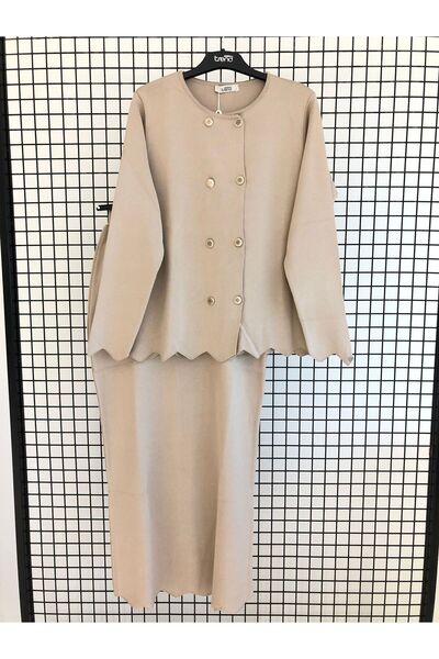 Armine TREND New Season Knitwear Buttoned Blouse Elastic Waist Pencil Skirt Bottom-Top Set
