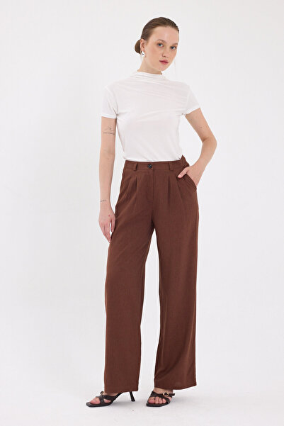 Rays Coffee Pleated Palazzo Wide Leg Women's Trousers 4755A