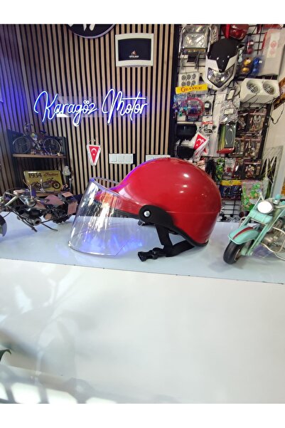 karagöz motor Motorsiklet Camlı Jokey Kask Kırmızı