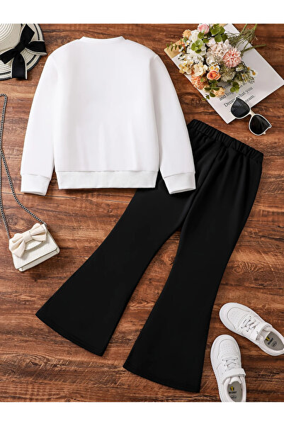 MORNİNG KİDS Set de hanorac alb cu imprimeu cu panglică leopard pentru fetiță - Set de jambiere spaniole