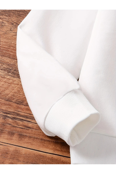 MORNİNG KİDS Girls' Leopard Ribbon Printed White Sweatshirt-Spanish Leggings Set