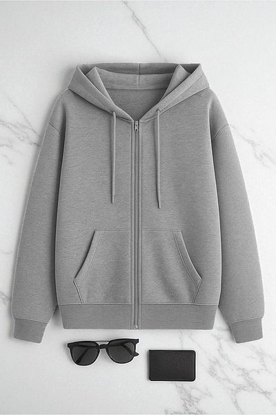 trendypassion Unisex Gray Zipper Hooded Sweatshirt 2-Piece Opportunity Pack