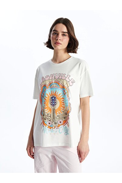 LC Waikiki Tricou XSIDE Ecru cu mânecă scurtă imprimat pentru femei