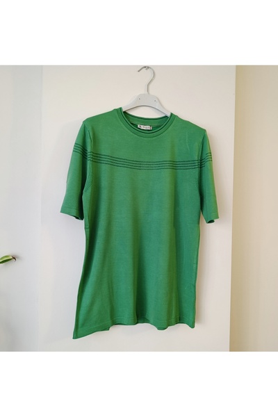 Butik Şans Jm Short Sleeve Stripe Tulle Detail Crew Neck Knitwear Blouse