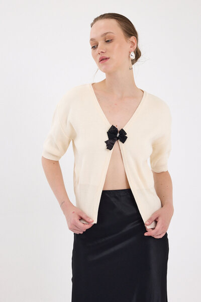 Rays Φυσικό φιόγκο Λεπτομερή Crop Knitwear Γυναικεία Μπλούζα 2415