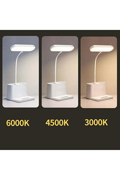 Hubstein Şarjlı Masa Lambası 3 Renk Dokunmatik Telefon Standlı Kademeli Ders Çalışma Okuma Işığı Gece Lambası