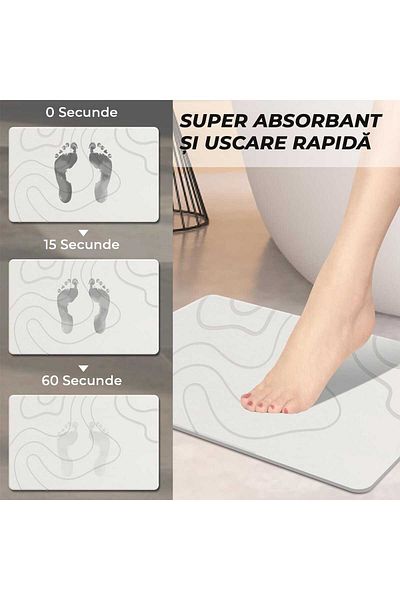 Elindor Universal Diatomite Bath Mat Modern, Non-Slip, Fast Absorbent, 60 x 40 cm, White