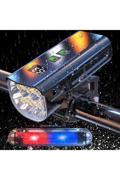 Elindor Front / Rear Bicycle Light Set with 5 Operating Modes, 1500 Lumens, USB-C Rechargeable, 5200, Black