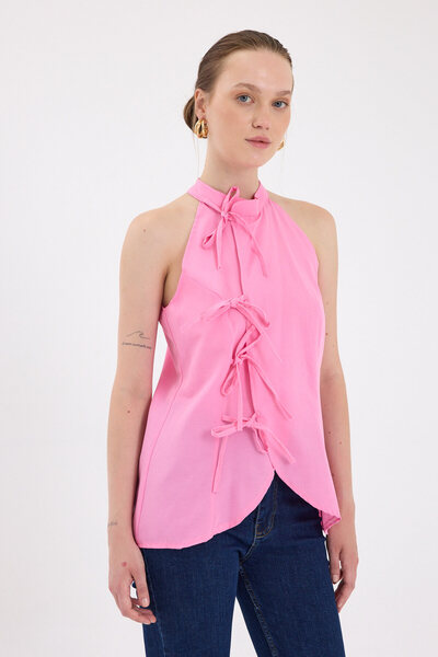 Rays Bluză Candy Pink cu guler Halter cu șireturi în față 8094A