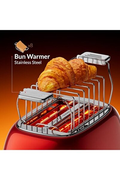 FELLER Germany, Retro Style 2-Slice Toaster, 815 W, Steel Body, Dust Cover, Foldable Bun Warmer, Def