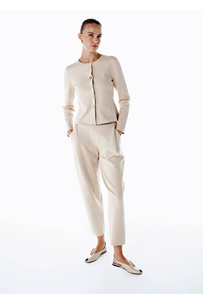 Knitss Pile Detaylı Triko Pantolon Bej