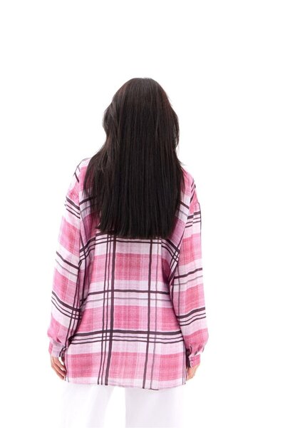 369 etnik butik Women's Plaid Patterned Off Shoulder Comfortable Fit Shirt