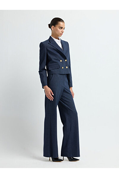 adL Denim Görünümlü Çizgili Bol Paça Pantolon