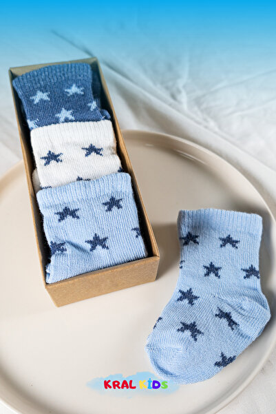 KRAL SOCKS 18 Pairs of Baby Boy Socks Boxed Booties Size Set – Star, Prince and Patterned Models