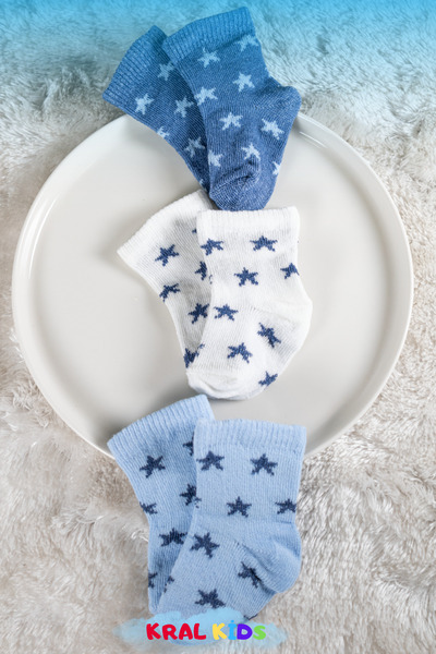 KRAL SOCKS 6 Pairs of Baby Boy Socks Boxed Booties Size – Star Patterned, Cotton