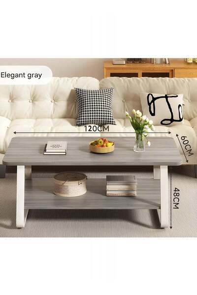 Taimi 2-Tier Wooden Coffee Table with Metal Legs,Center Table for Living Room and Office,120x60x48cm-Grey