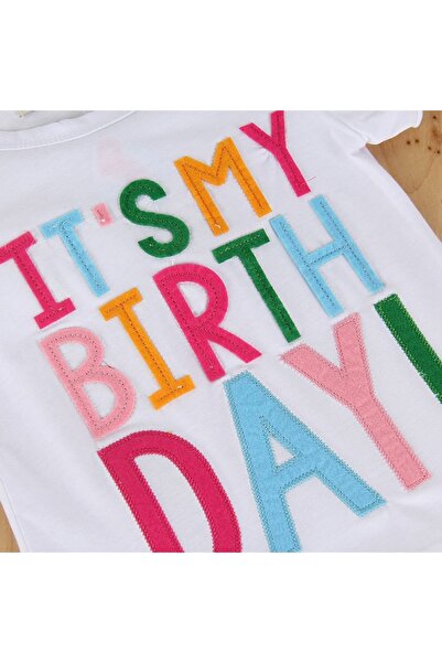 One Derya Set aniversar fete, tricou bumbac, cu mesaj aniversar, fusta din tul, cu funda, 80 cm, 12 luni